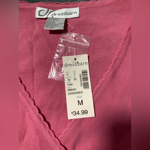 Dressbarn Women Pink Sheer Pullover Deep V Neck Short Sleeve Size Medium New - Picture 6 of 6